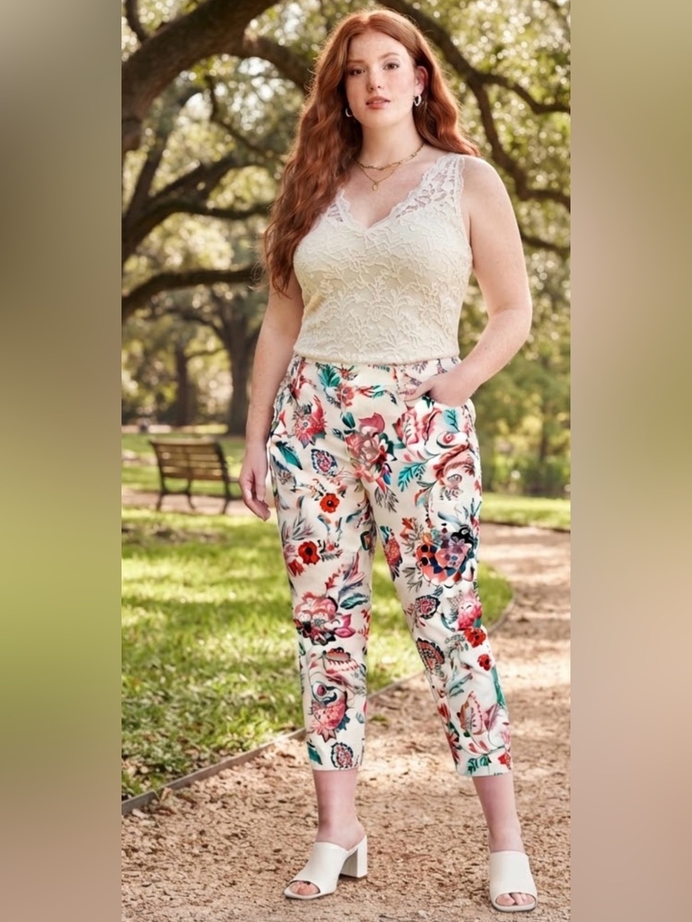 7th Avenue NYC  Floral Capri Pants Cropped Stretch Size 14